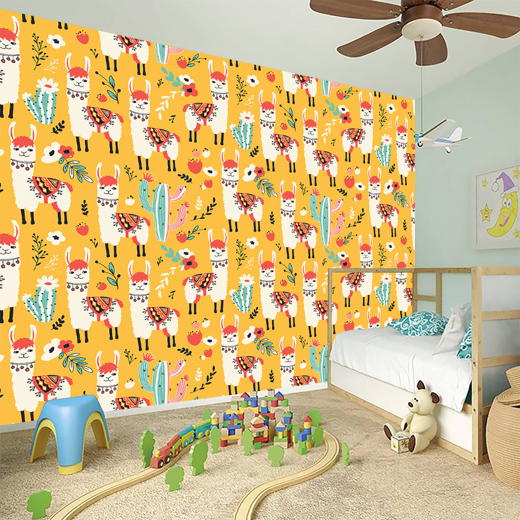Yellow Llama Pattern Print Wall Sticker