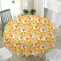 Yellow Llama Pattern Print Waterproof Round Tablecloth