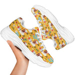 Yellow Llama Pattern Print White Chunky Shoes