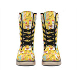 Yellow Llama Pattern Print Winter Boots