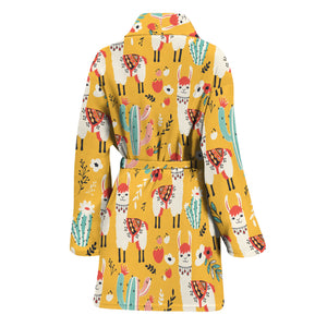 Yellow Llama Pattern Print Women's Bathrobe