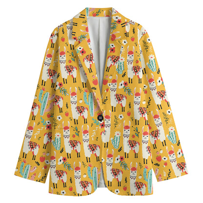Yellow Llama Pattern Print Women's Blazer