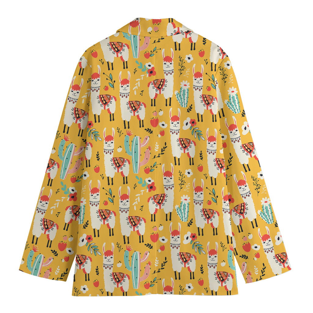 Yellow Llama Pattern Print Women's Blazer