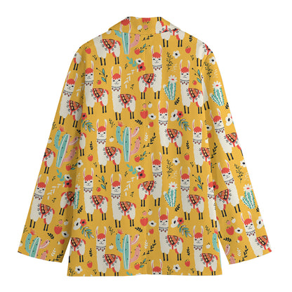 Yellow Llama Pattern Print Women's Blazer