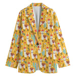 Yellow Llama Pattern Print Women's Cotton Blazer