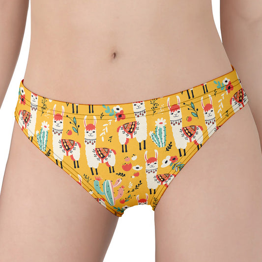 Yellow Llama Pattern Print Women's Panties