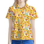 Yellow Llama Pattern Print Women's Polo Shirt