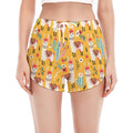 Yellow Llama Pattern Print Women's Split Running Shorts
