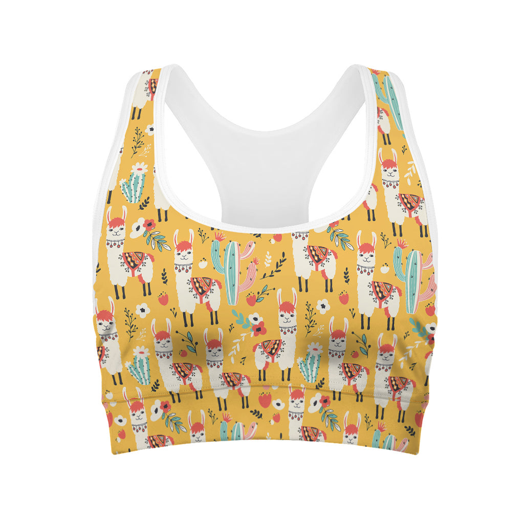 Yellow Llama Pattern Print Women's Sports Bra