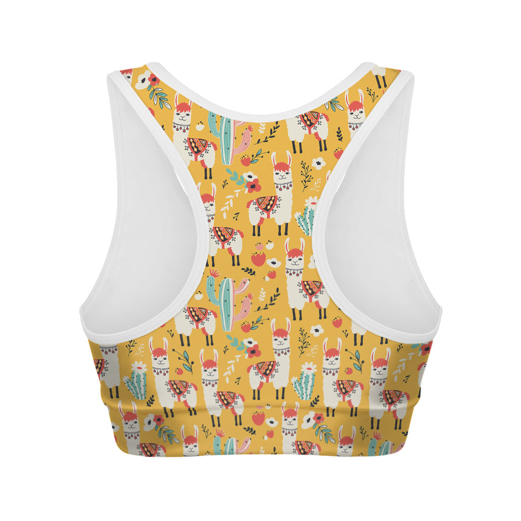 Yellow Llama Pattern Print Women's Sports Bra