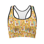 Yellow Llama Pattern Print Women's Sports Bra