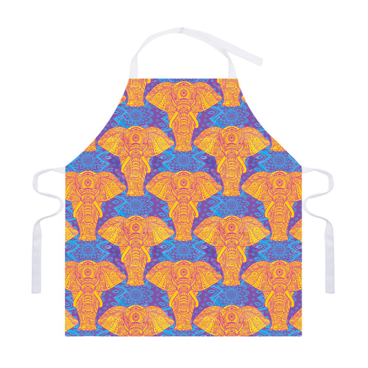 Yellow Mandala Elephant Pattern Print Adjustable Apron