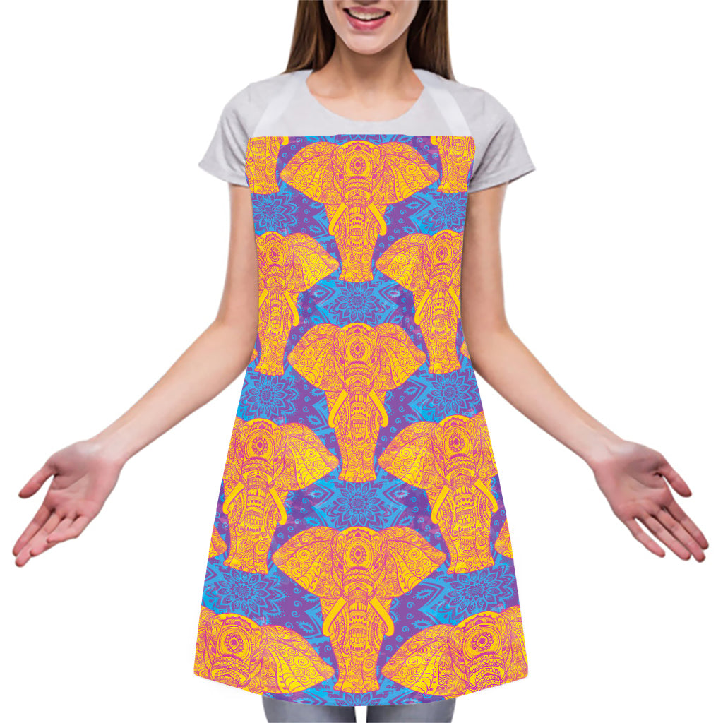 Yellow Mandala Elephant Pattern Print Adjustable Apron