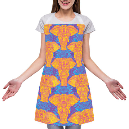 Yellow Mandala Elephant Pattern Print Adjustable Apron