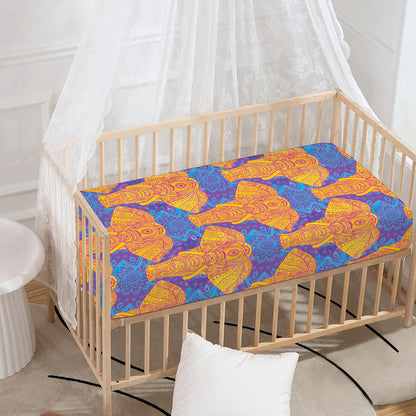 Yellow Mandala Elephant Pattern Print Baby Crib Sheet