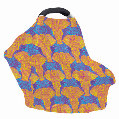 Yellow Mandala Elephant Pattern Print Baby Seat Cover