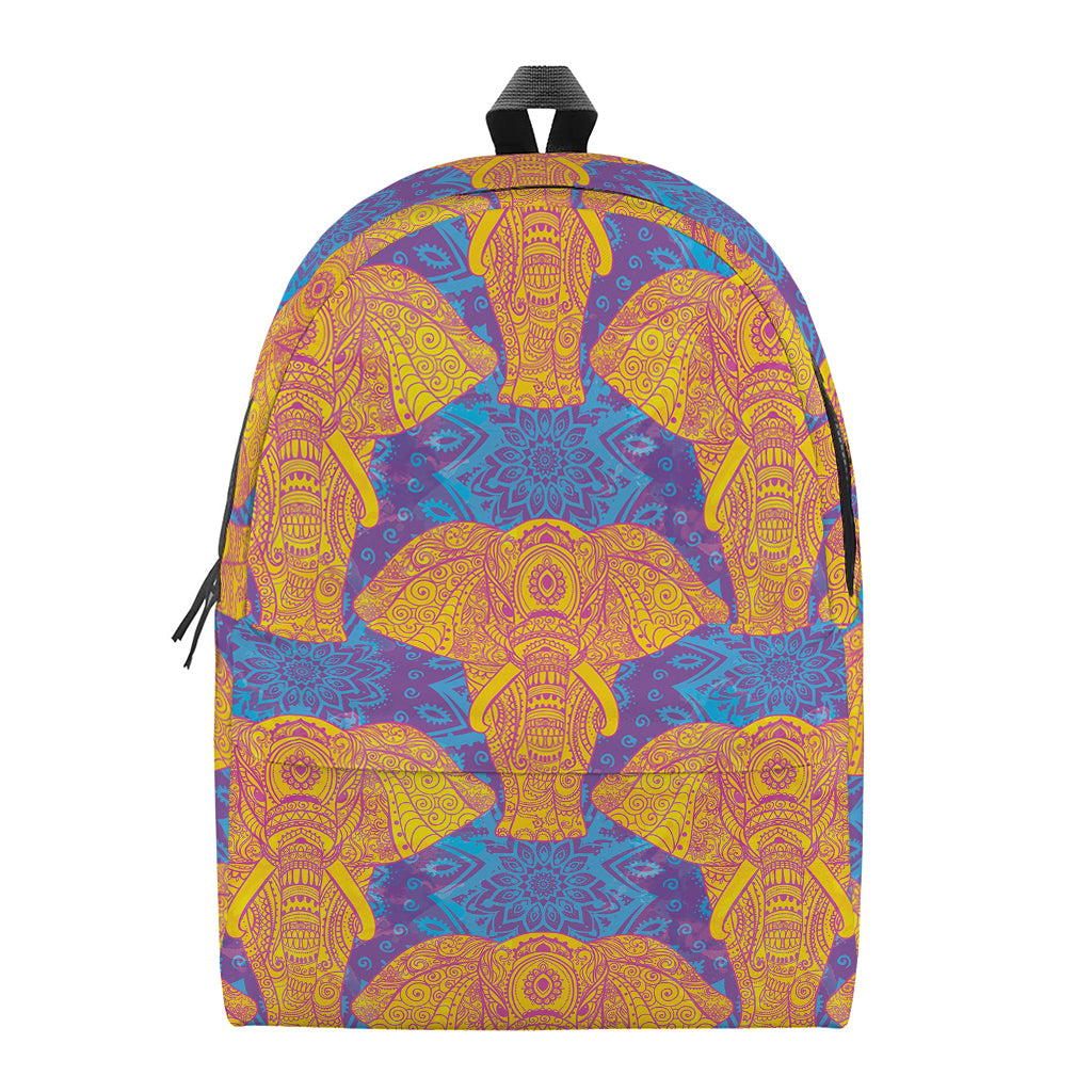 Yellow Mandala Elephant Pattern Print Backpack