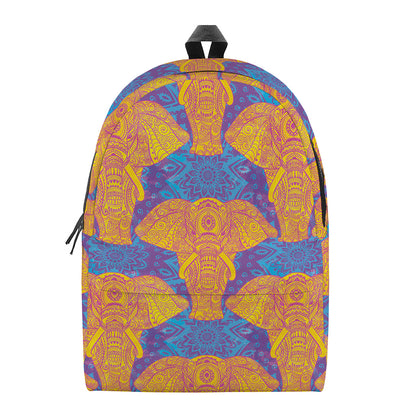 Yellow Mandala Elephant Pattern Print Backpack