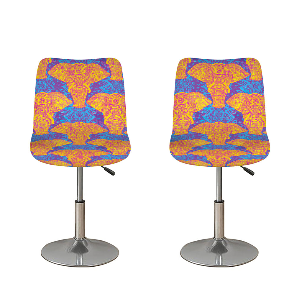 Yellow Mandala Elephant Pattern Print Bar Stool Covers
