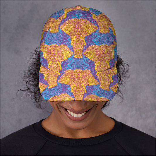 Yellow Mandala Elephant Pattern Print Baseball Cap