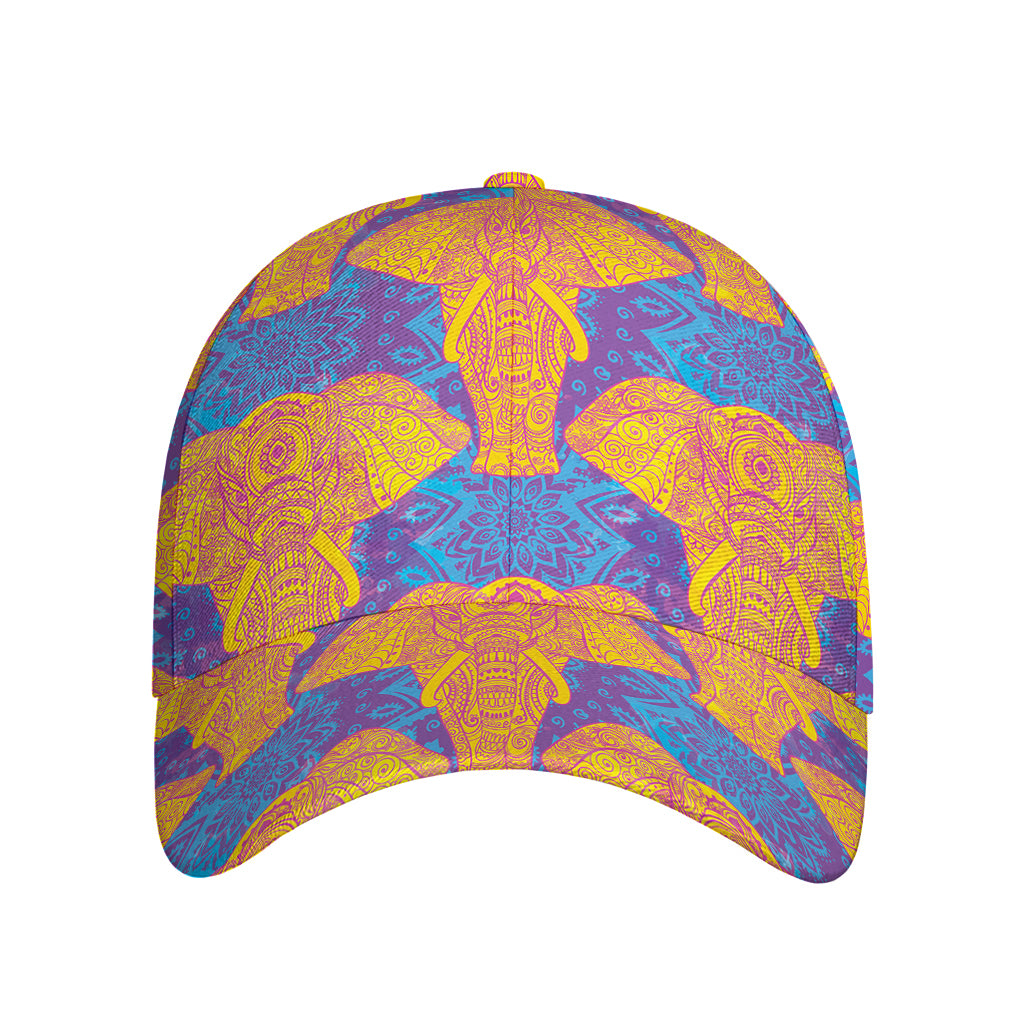 Yellow Mandala Elephant Pattern Print Baseball Cap