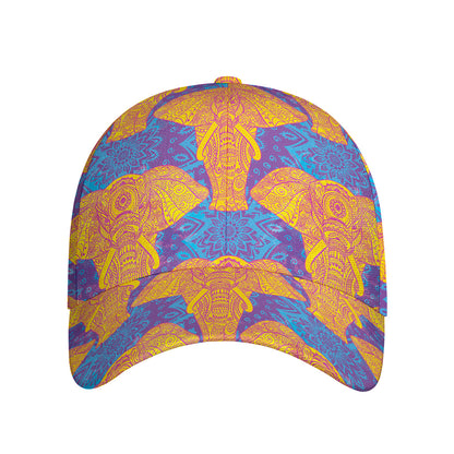 Yellow Mandala Elephant Pattern Print Baseball Cap