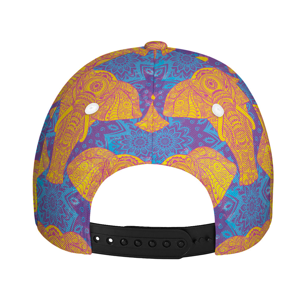 Yellow Mandala Elephant Pattern Print Baseball Cap