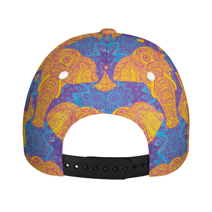 Yellow Mandala Elephant Pattern Print Baseball Cap