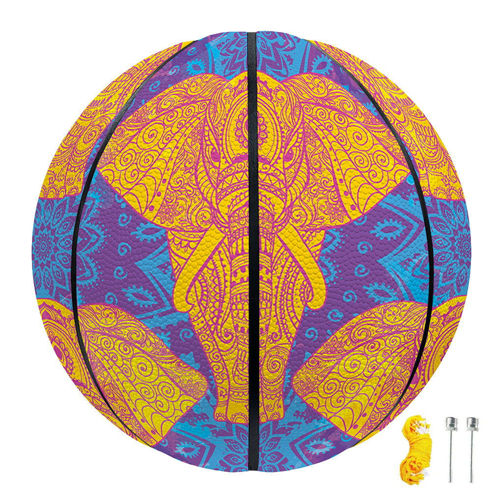 Yellow Mandala Elephant Pattern Print Basketball