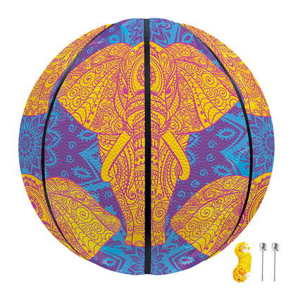 Yellow Mandala Elephant Pattern Print Basketball
