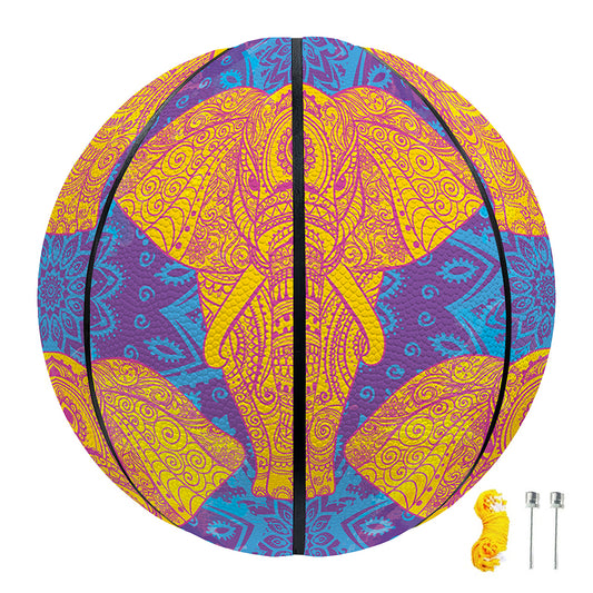 Yellow Mandala Elephant Pattern Print Basketball