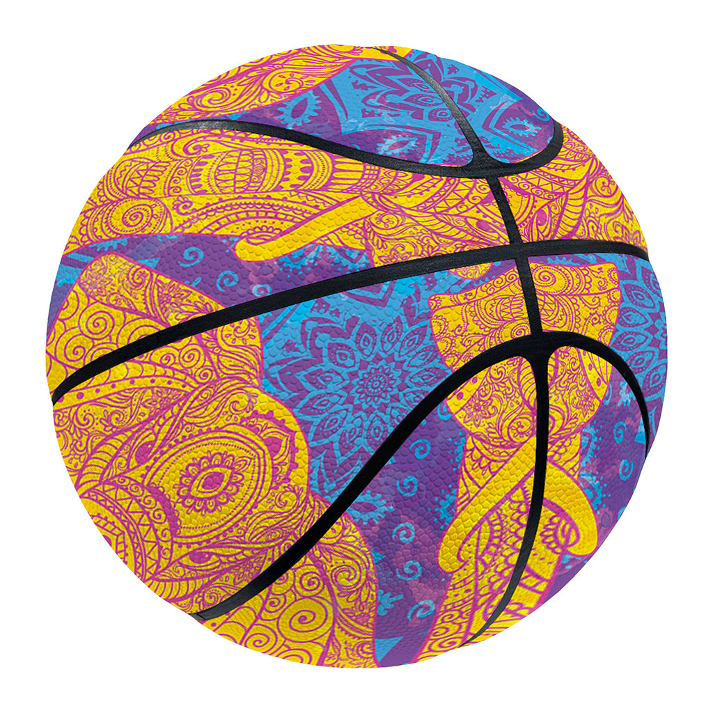 Yellow Mandala Elephant Pattern Print Basketball