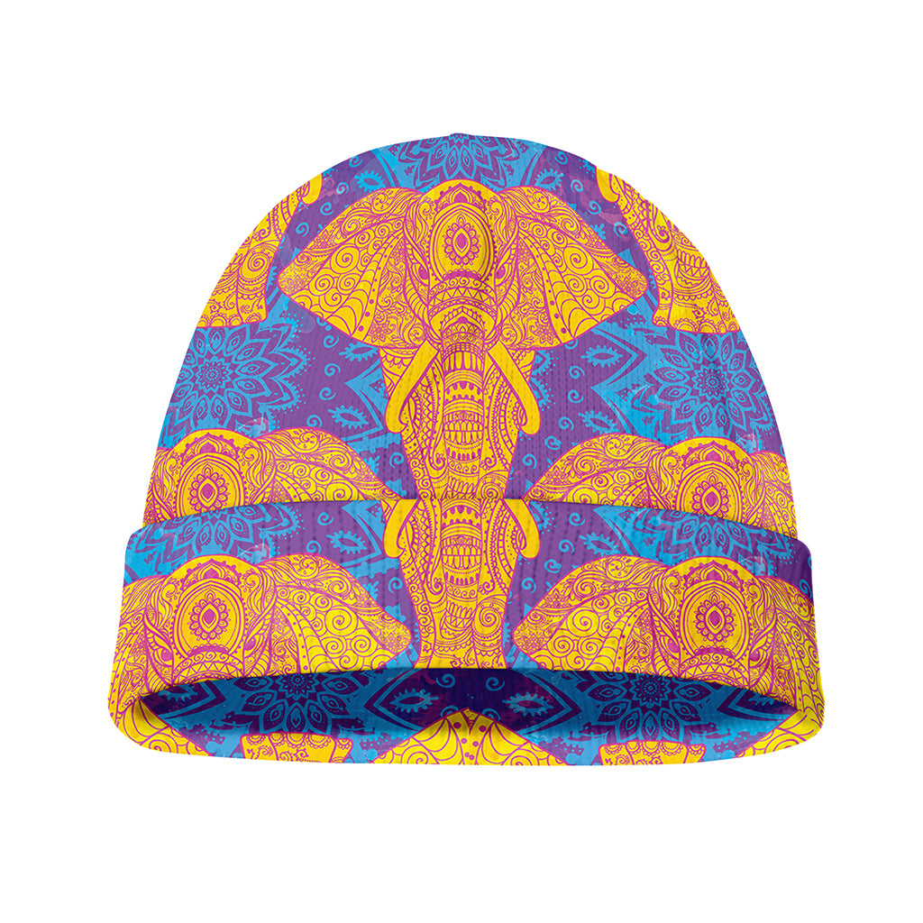 Yellow Mandala Elephant Pattern Print Beanie