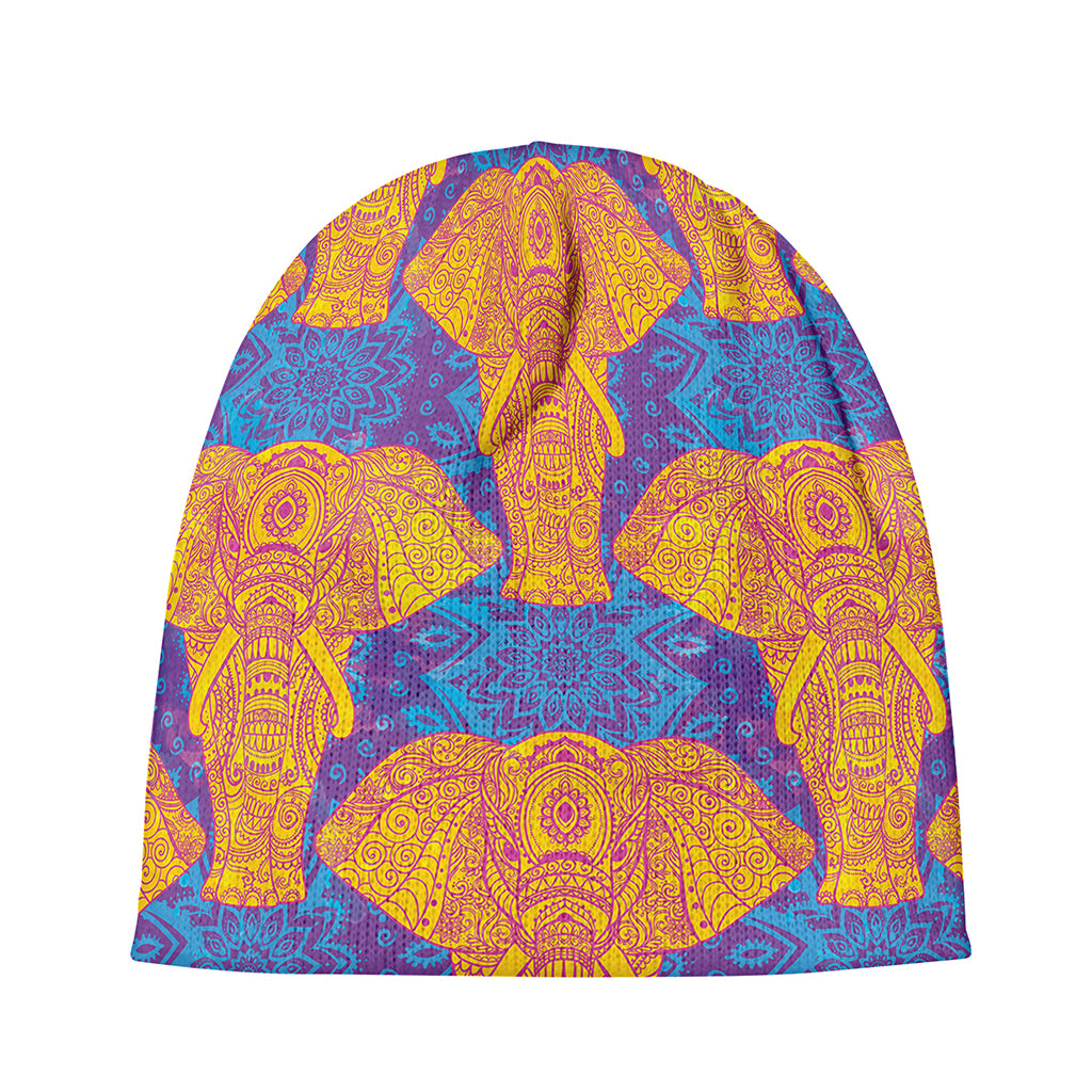 Yellow Mandala Elephant Pattern Print Beanie