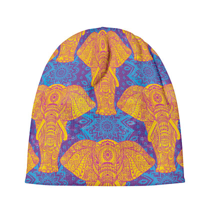 Yellow Mandala Elephant Pattern Print Beanie
