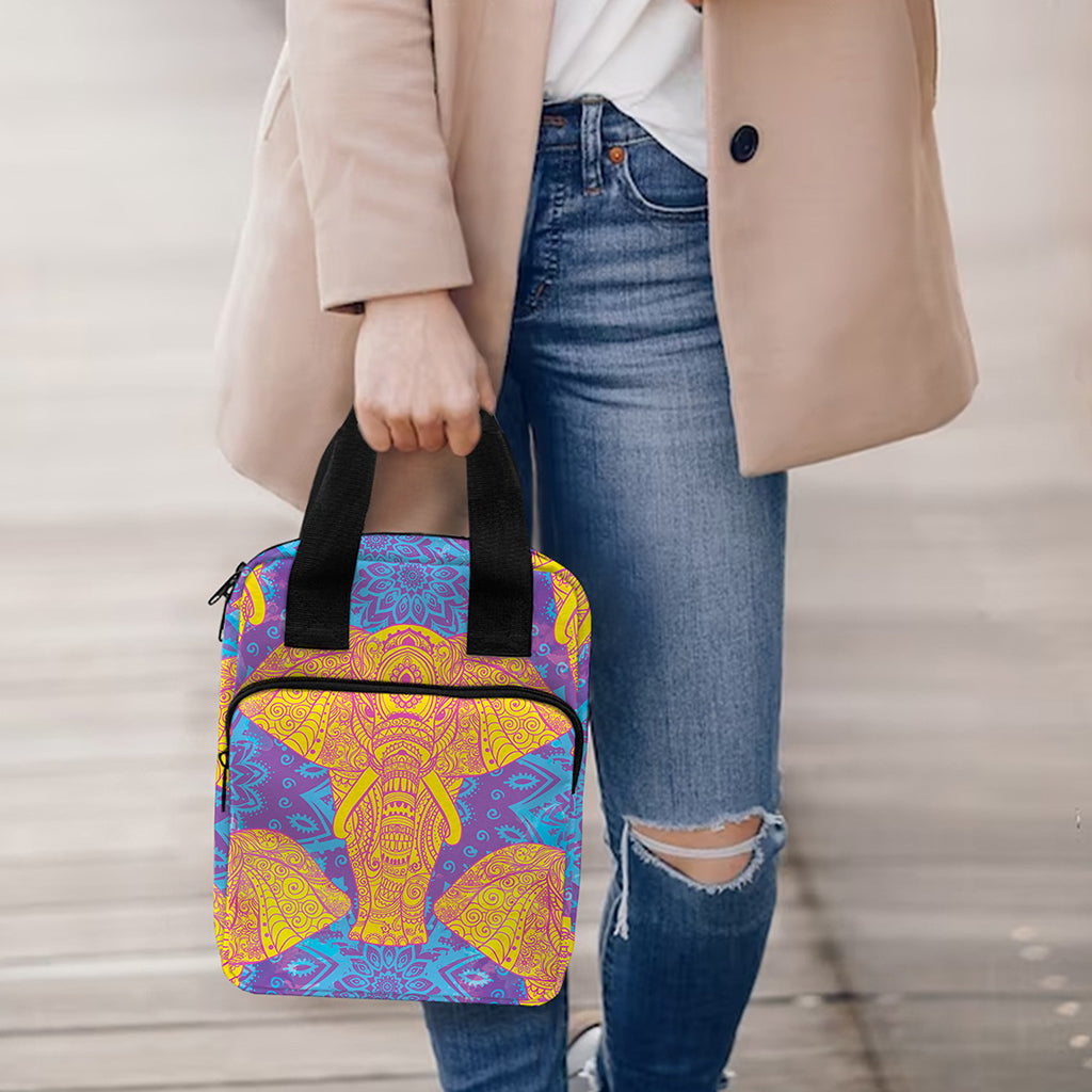 Yellow Mandala Elephant Pattern Print Bible Tote Bag