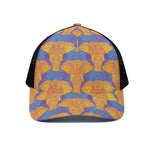 Yellow Mandala Elephant Pattern Print Black Mesh Trucker Cap