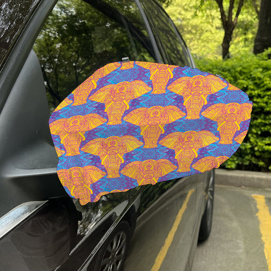 Yellow Mandala Elephant Pattern Print Car Side Mirror Covers