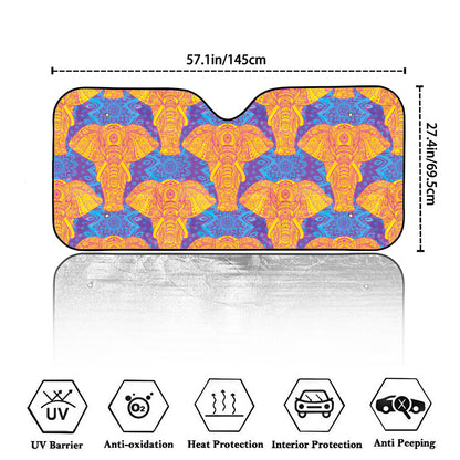 Yellow Mandala Elephant Pattern Print Car Windshield Sun Shade