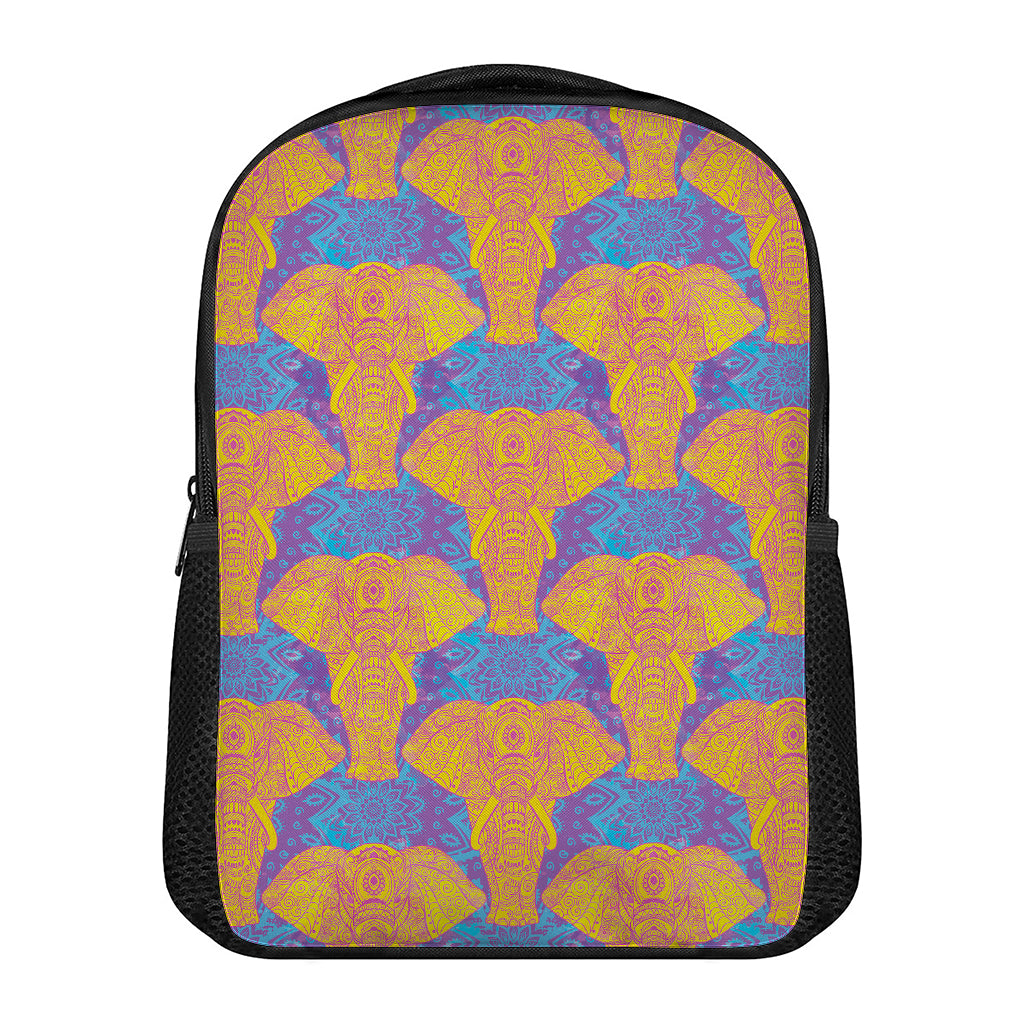 Yellow Mandala Elephant Pattern Print Casual Backpack