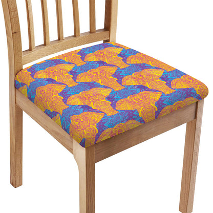Yellow Mandala Elephant Pattern Print Chair Cushion Cover