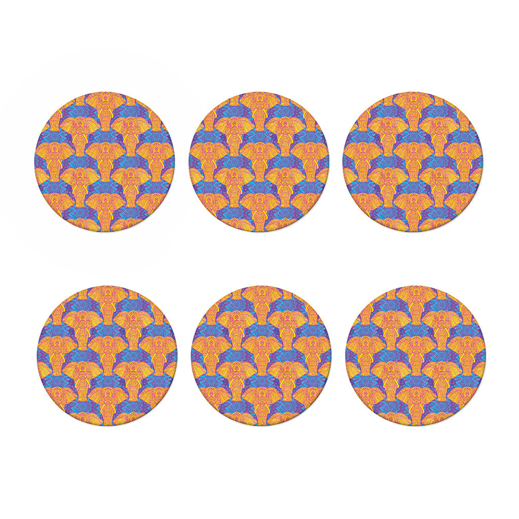 Yellow Mandala Elephant Pattern Print Coaster Set