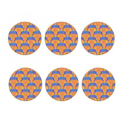 Yellow Mandala Elephant Pattern Print Coaster Set