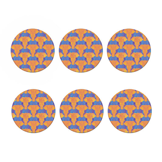 Yellow Mandala Elephant Pattern Print Coaster Set