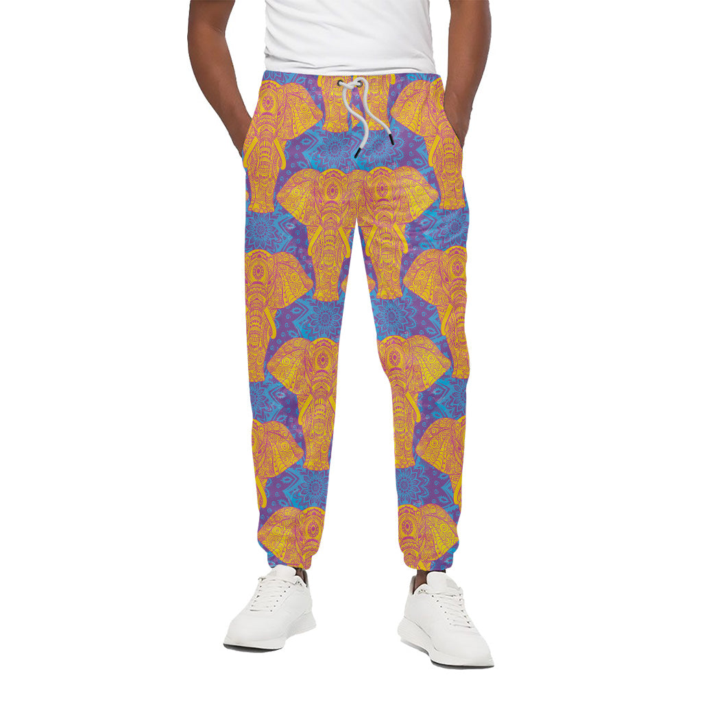 Yellow Mandala Elephant Pattern Print Cotton Pants