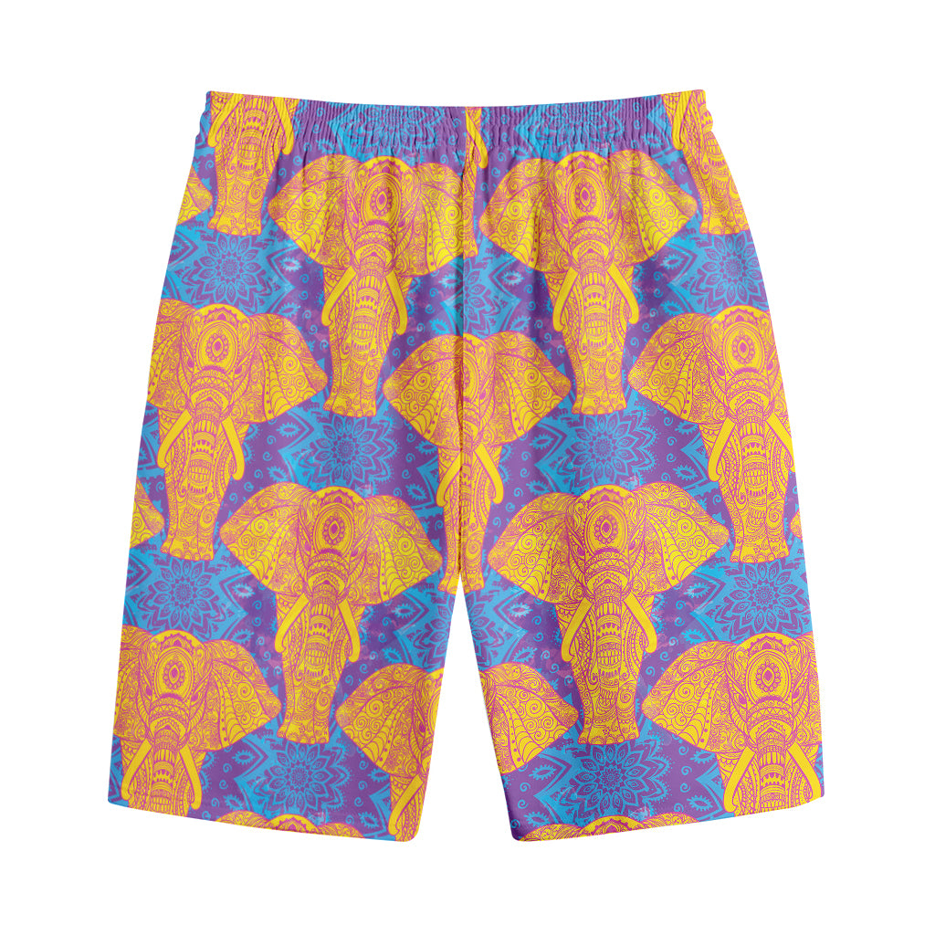 Yellow Mandala Elephant Pattern Print Cotton Shorts