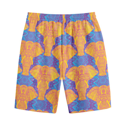 Yellow Mandala Elephant Pattern Print Cotton Shorts