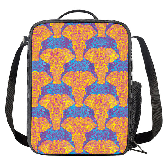 Yellow Mandala Elephant Pattern Print Crossbody Lunch Bag