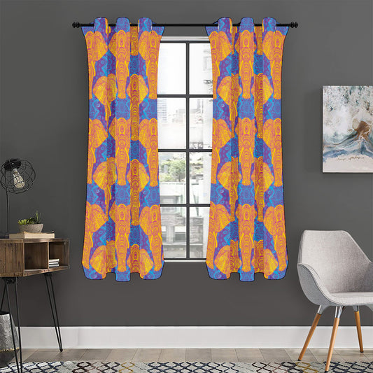 Yellow Mandala Elephant Pattern Print Curtain