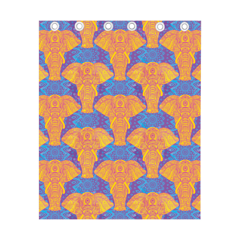 Yellow Mandala Elephant Pattern Print Curtain